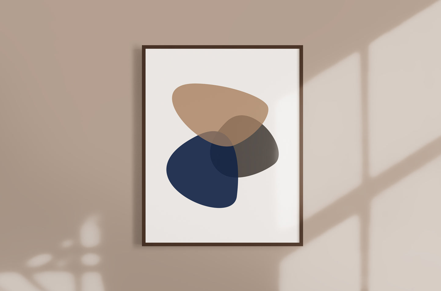 Mid Century Abstract Neutral Navy Taupe Shapes Art