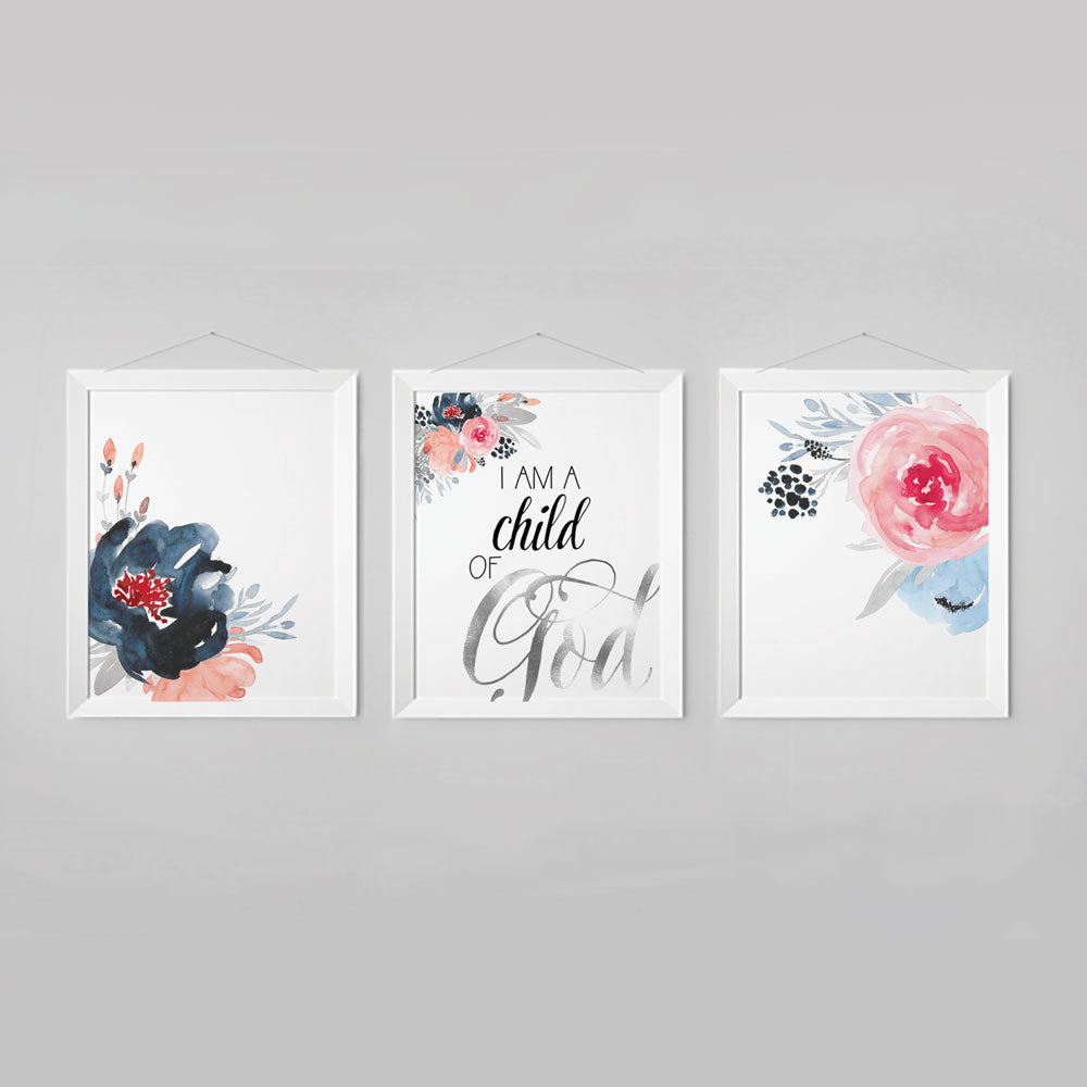 I am a child of God - Watercolor Flower Print - Wall Prints