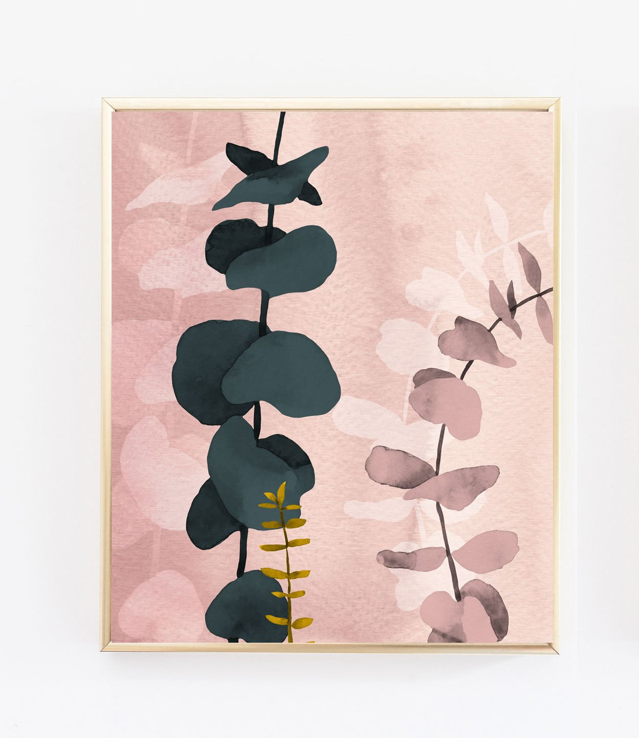 Eucalyptus Branch Pink Modern Abstract Wall Art
