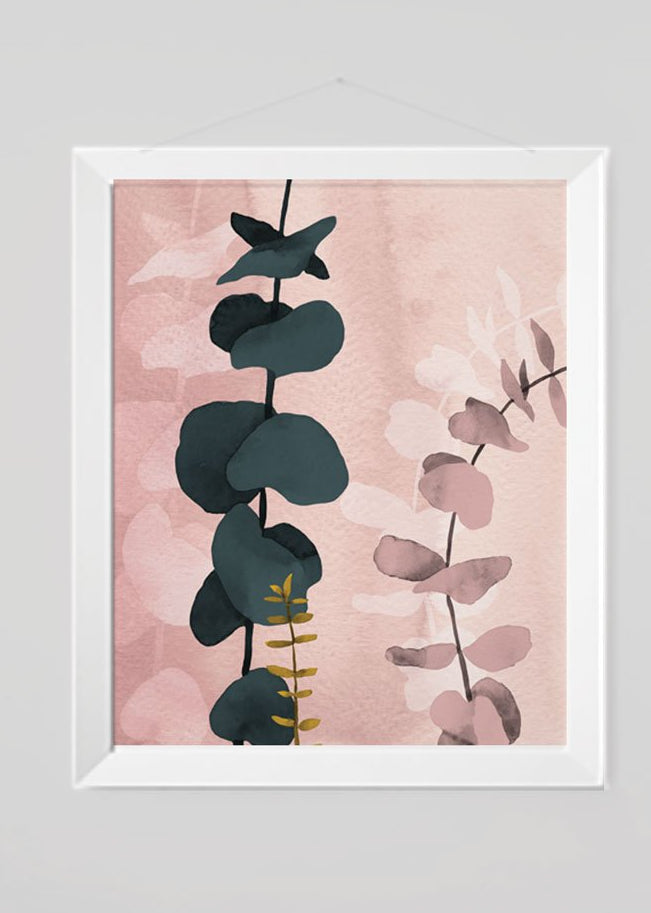 Eucalyptus Branch Pink Modern Abstract Wall Art