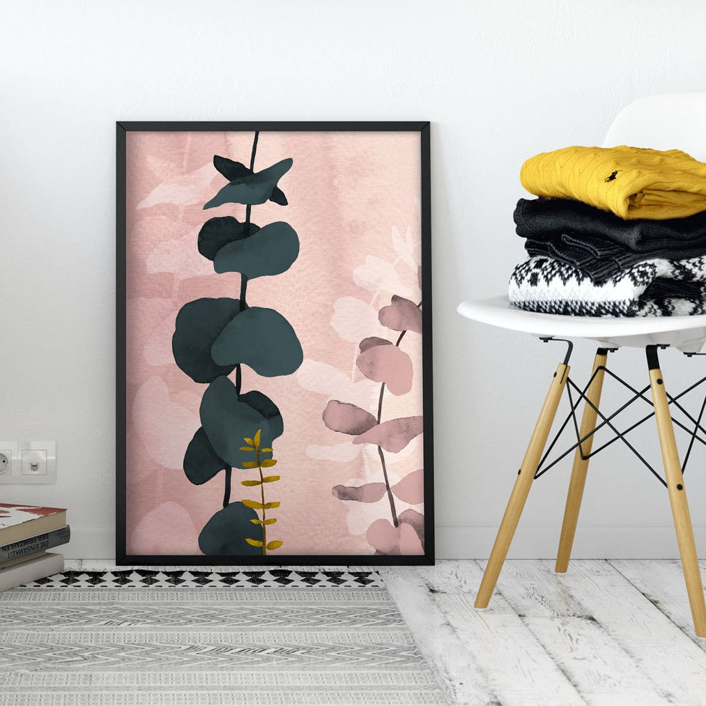 Eucalyptus Branch Pink Modern Abstract Wall Art