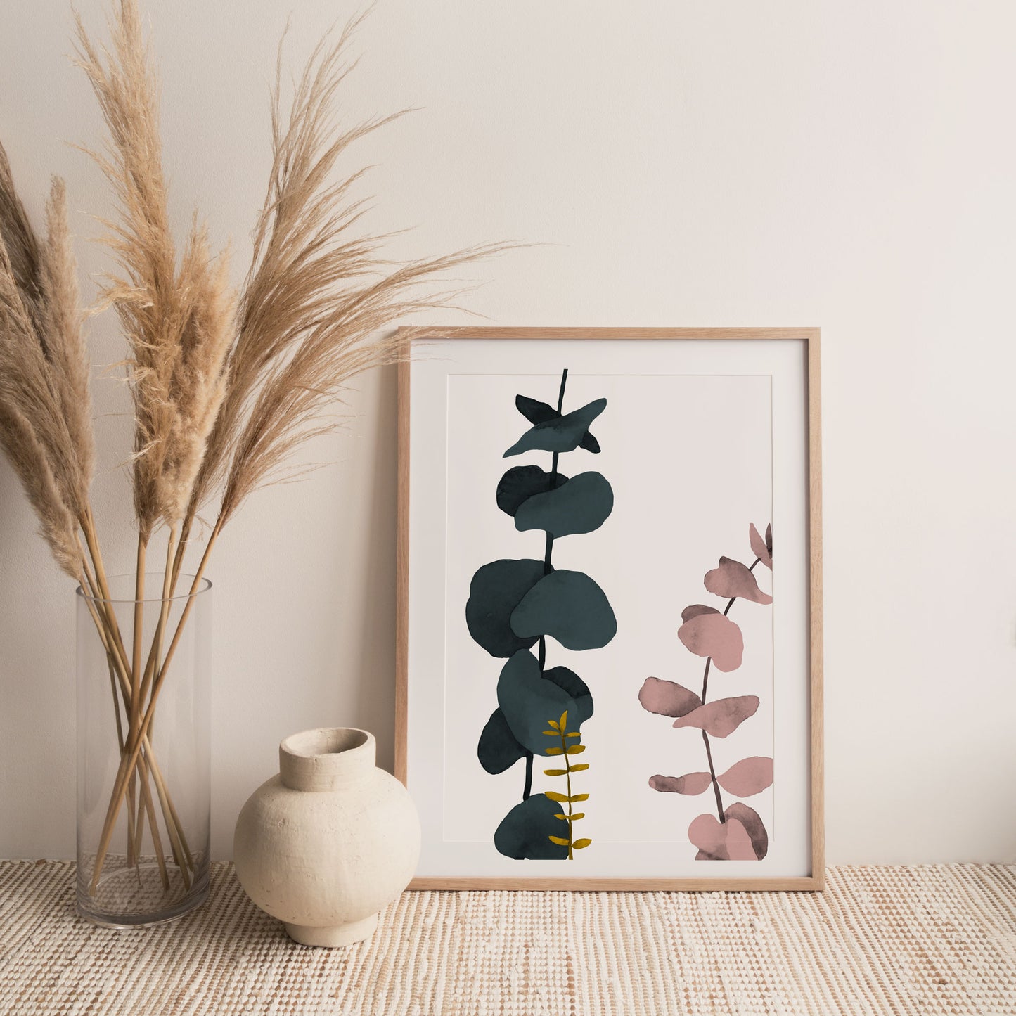 Eucalyptus White Print Wall Art - Minimalist Abstract Print