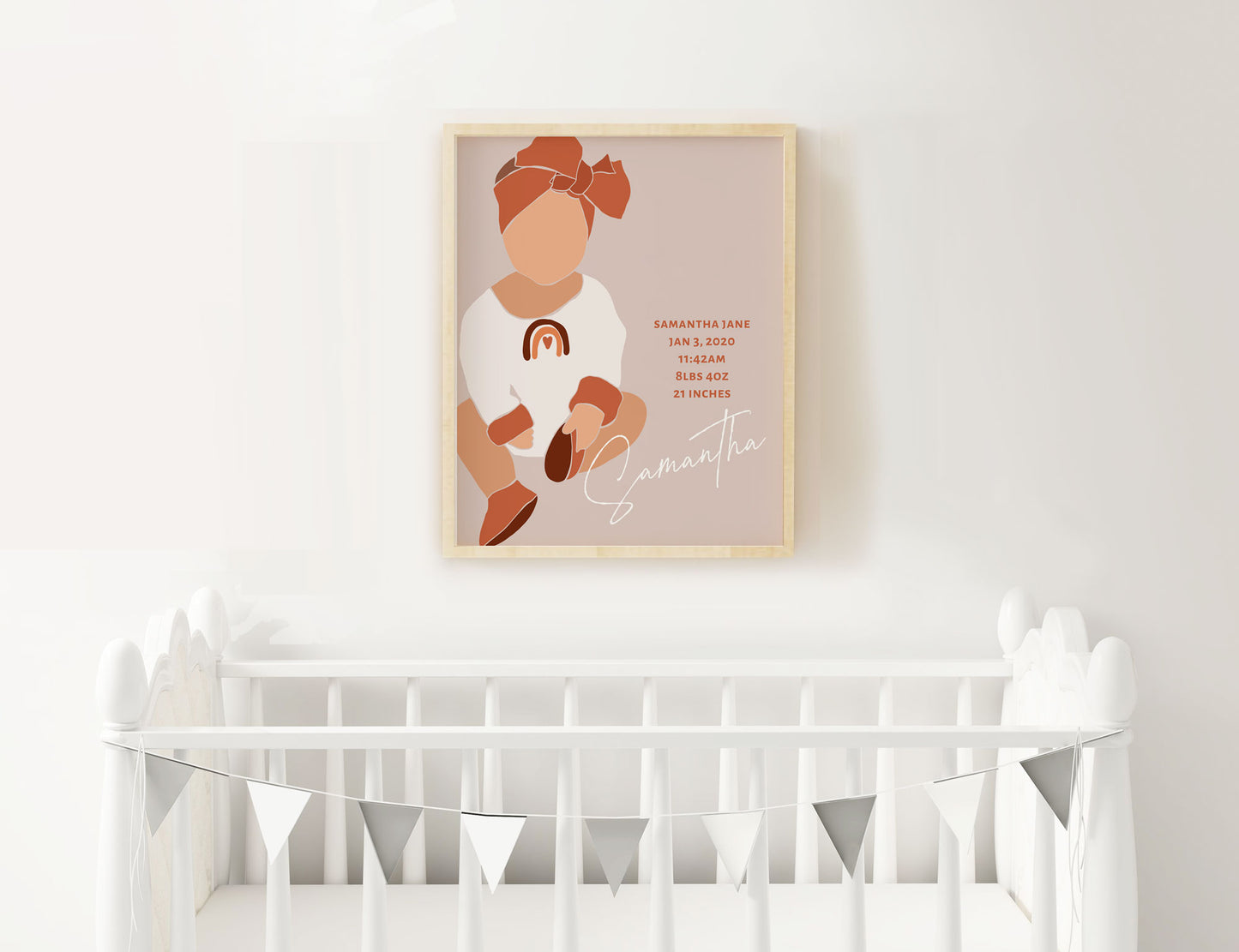 Boho Baby Girl Birth Stats Print -  Earthy Pink with Rainbow