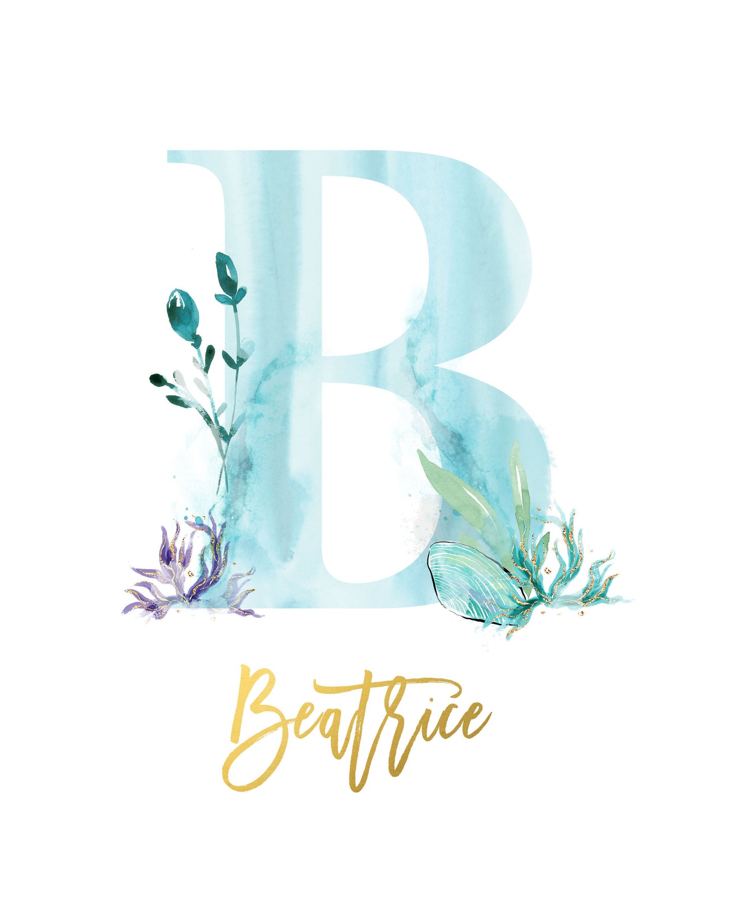 Custom Name Teal Mermaid Wall Art for Nursery