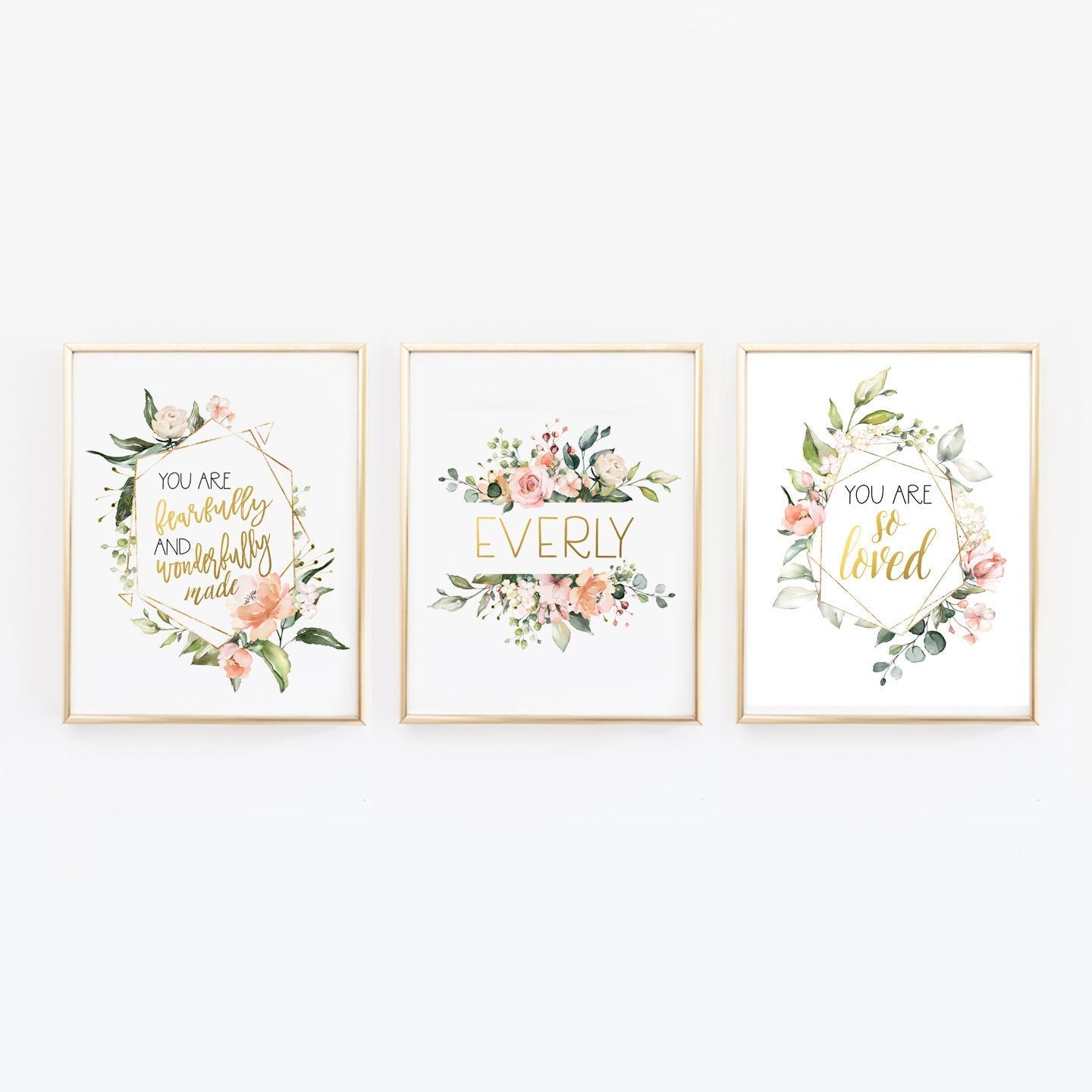 Custom Name Floral Nursery Wall Prints - I am so loved, Fearfully and Wonderfully Made