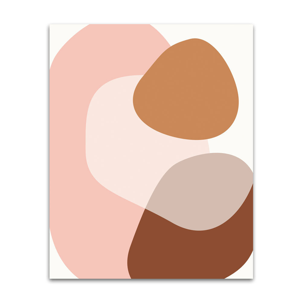 Mid Century Abstract Neutral Pink Shapes Art