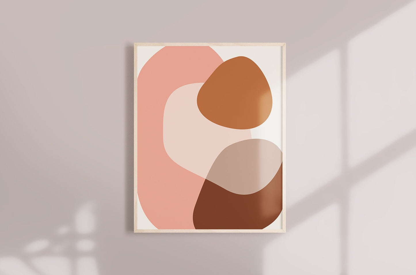 Mid Century Abstract Neutral Pink Shapes Art