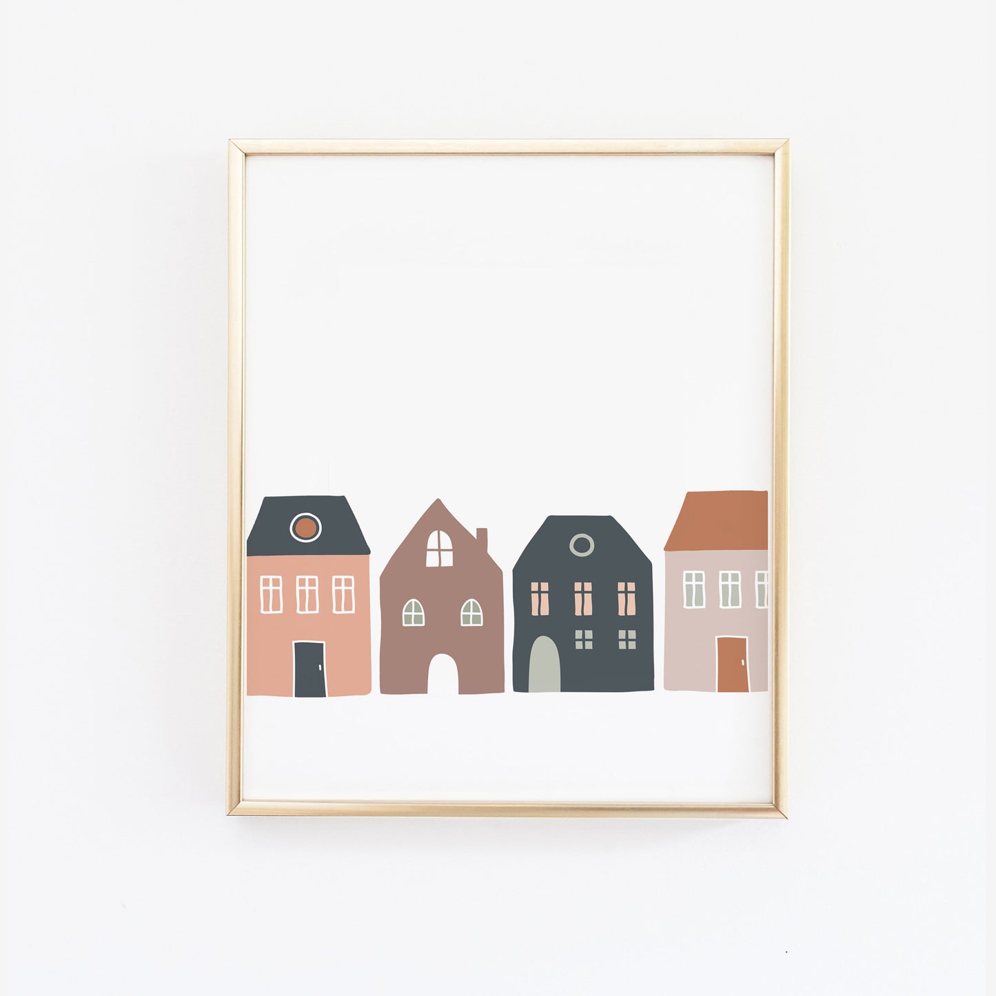 Row of houses Nursery Wall Print - Modern Scandinavian Design Kids Room