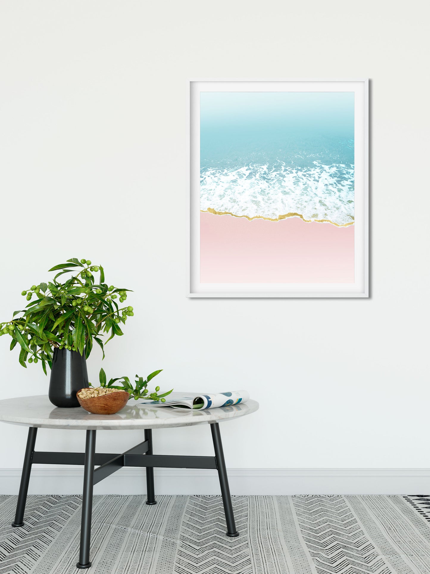 Pink and Blue Coastal Beach Wave Art