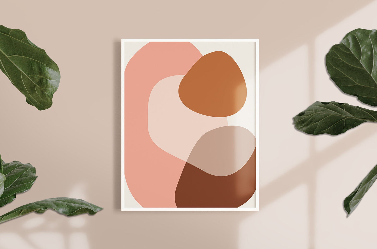 Mid Century Abstract Neutral Pink Shapes Art