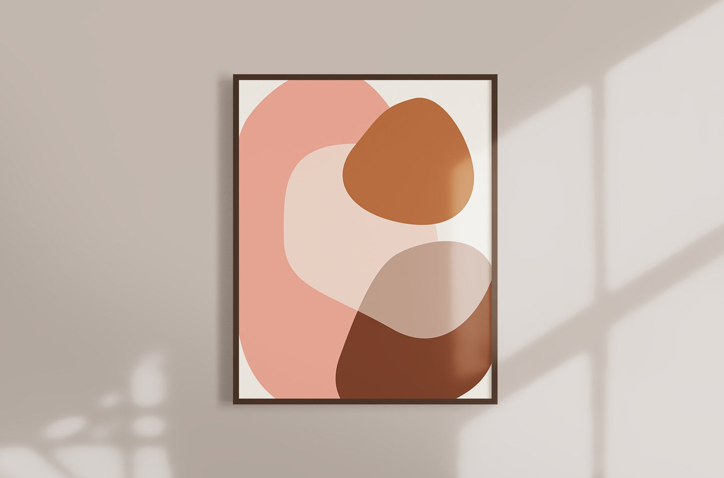 Mid Century Abstract Neutral Pink Shapes Art