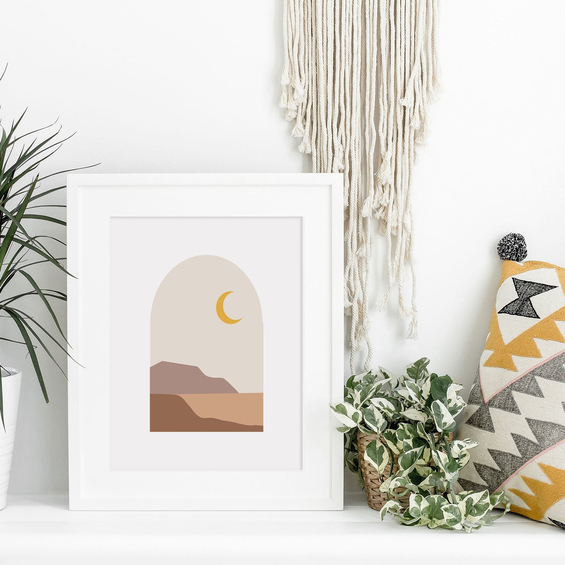 Landscape Abstract Printable Wall Art - Neutral Earthy Colors - Moon Mountains - Beige Mauve Mustard Yellow - Boho Home Decor