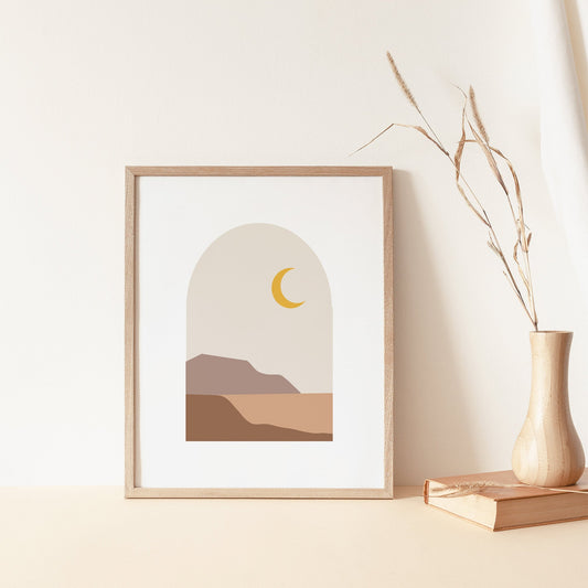 Landscape Abstract Printable Wall Art - Neutral Earthy Colors - Moon Mountains - Beige Mauve Mustard Yellow - Boho Home Decor