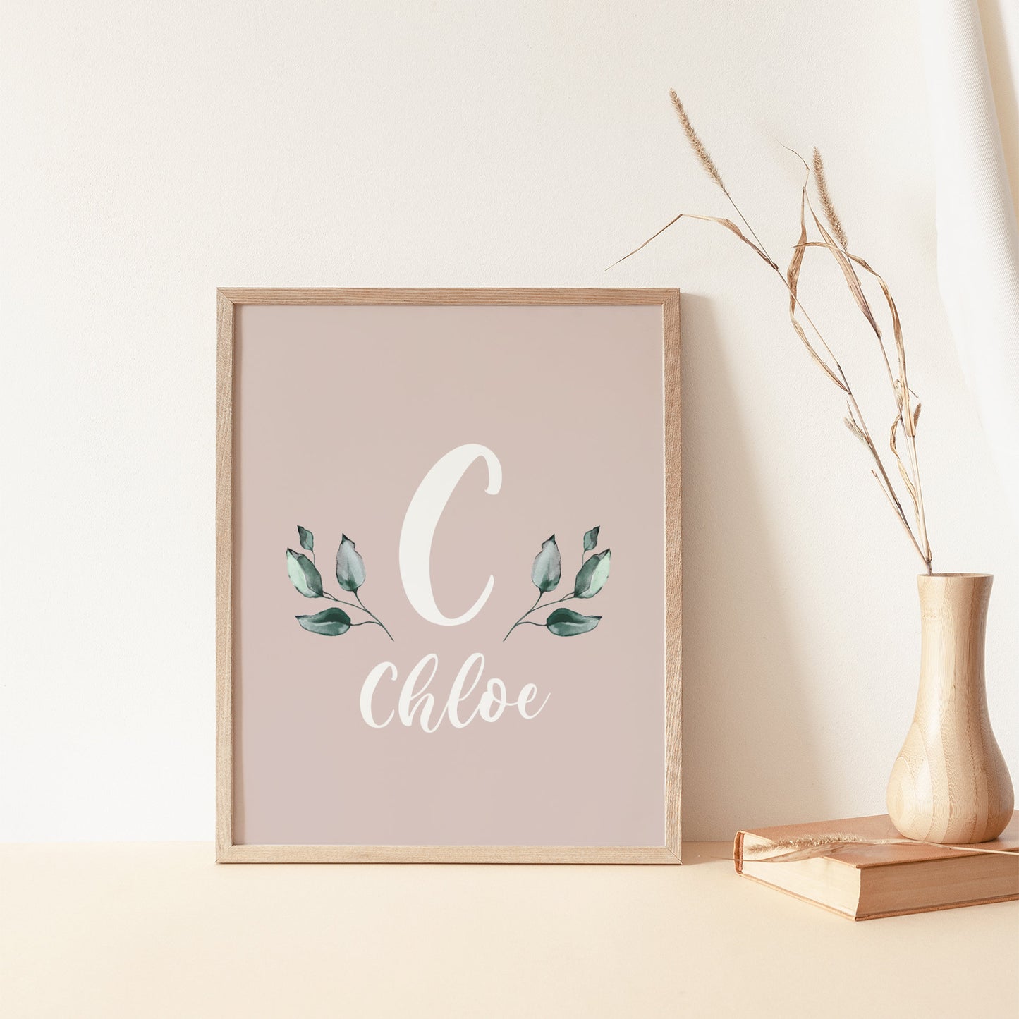 Earthy Muted Name Print with Leaves