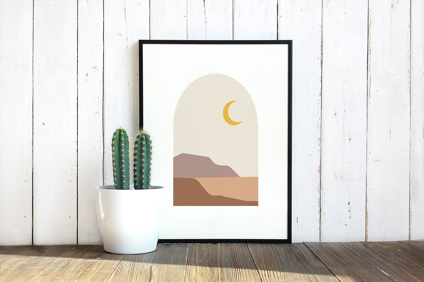 Landscape Abstract Printable Wall Art - Neutral Earthy Colors - Moon Mountains - Beige Mauve Mustard Yellow - Boho Home Decor