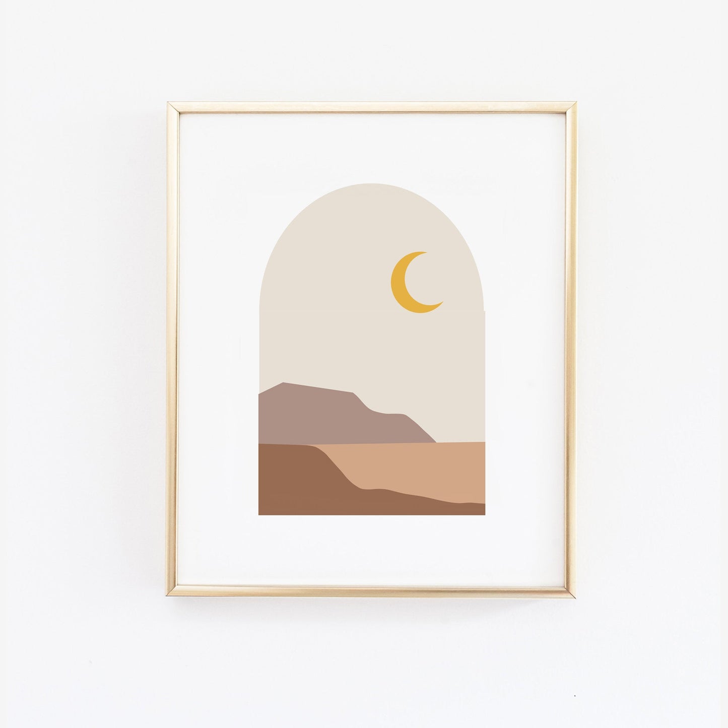 Landscape Abstract Printable Wall Art - Neutral Earthy Colors - Moon Mountains - Beige Mauve Mustard Yellow - Boho Home Decor