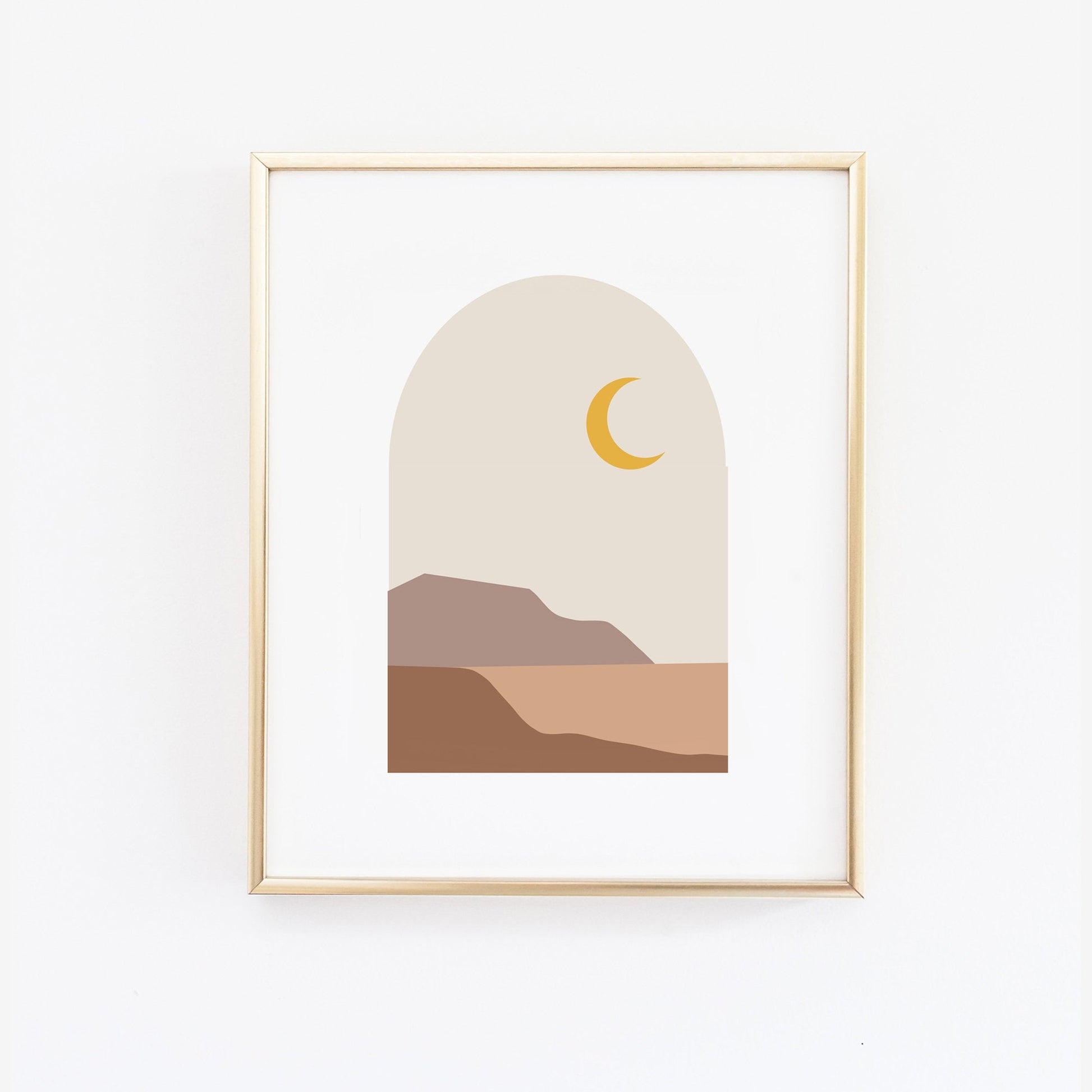 Landscape Abstract Printable Wall Art - Neutral Earthy Colors - Moon Mountains - Beige Mauve Mustard Yellow - Boho Home Decor