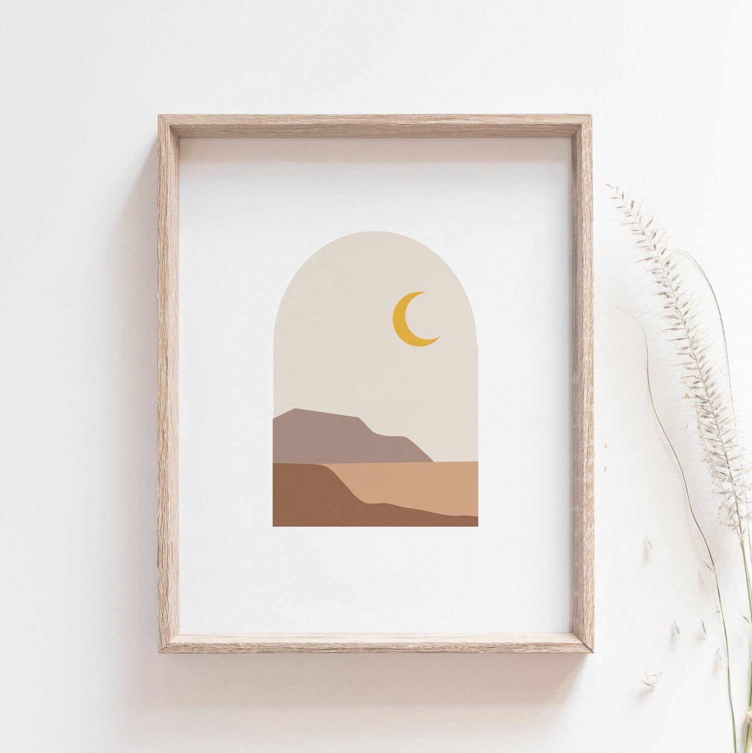 Landscape Abstract Printable Wall Art - Neutral Earthy Colors - Moon Mountains - Beige Mauve Mustard Yellow - Boho Home Decor