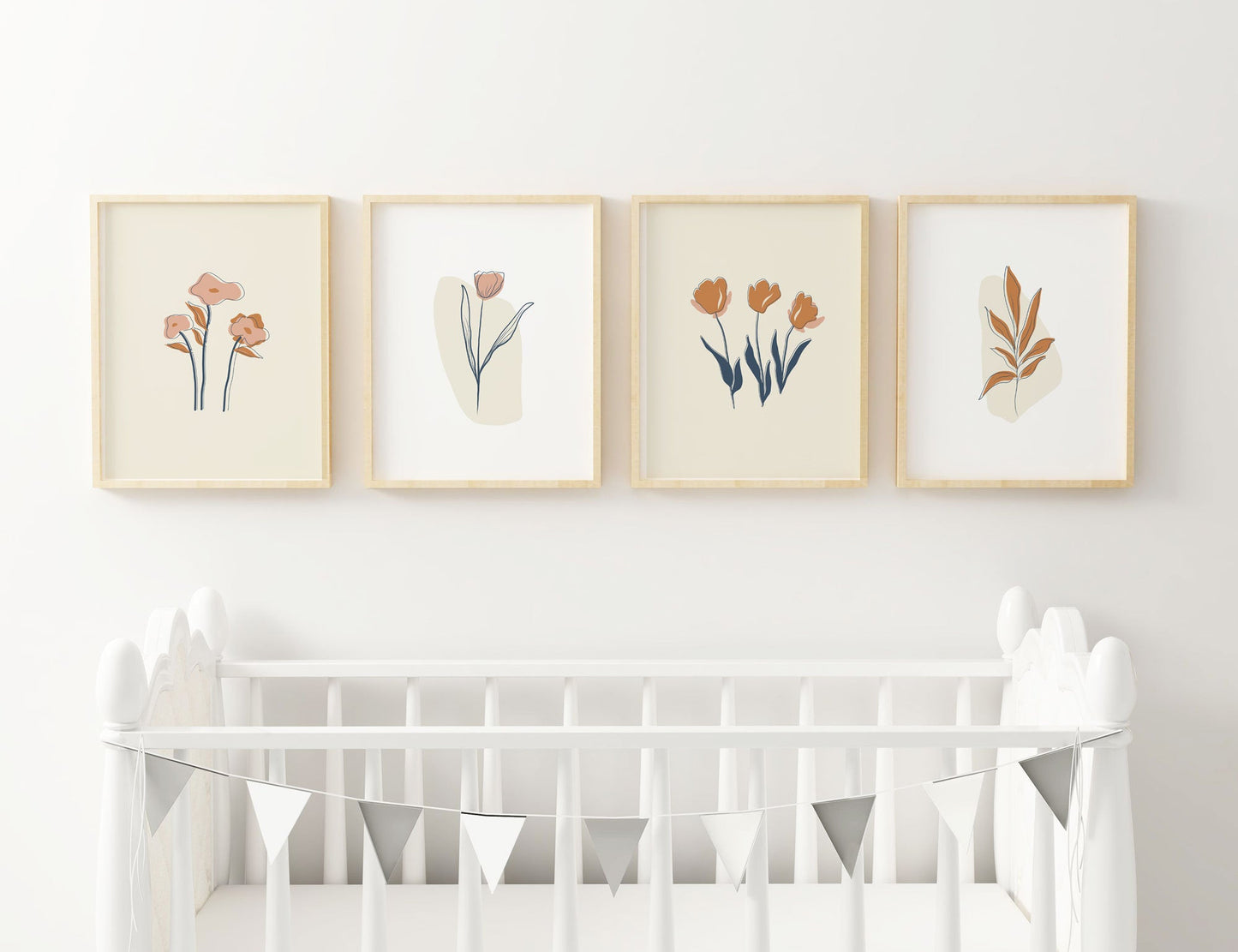 Set of Four Floral Wall Prints - Minimalist Artistic Posters - Boho Neutral Art - Beige and Terracotta - Boho Home Decor - Floral Line Art