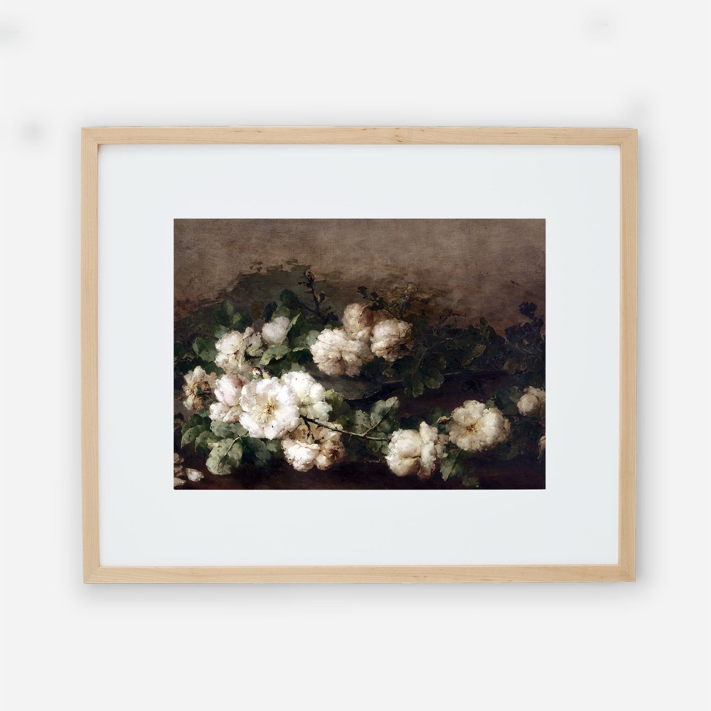 Flowers Art Poster with white and black - Vintage Copy Picture Art - Bedroom Floral decor - Printed and Shipped - Laying White Flowers