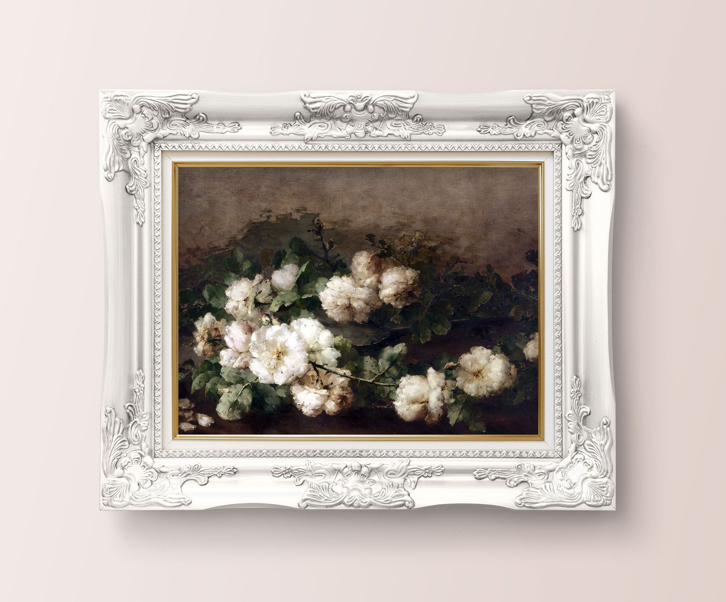 Flowers Art Poster with white and black - Vintage Copy Picture Art - Bedroom Floral decor - Printed and Shipped - Laying White Flowers