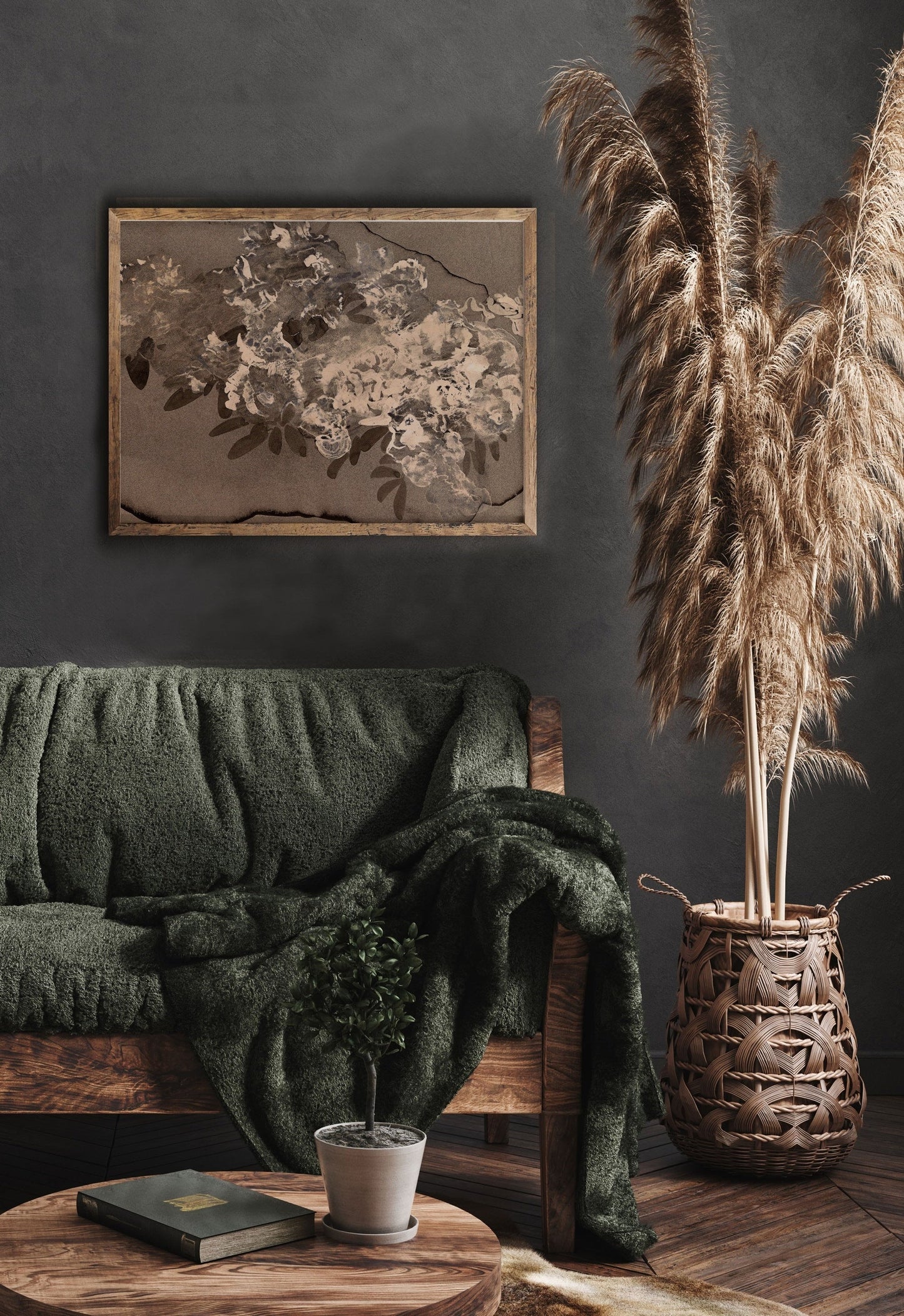 Messy Flower Vintage Floral Wall Art - Dark Modern Bedroom Flowers Wall Prints - Printed and Shipped Reproduction -