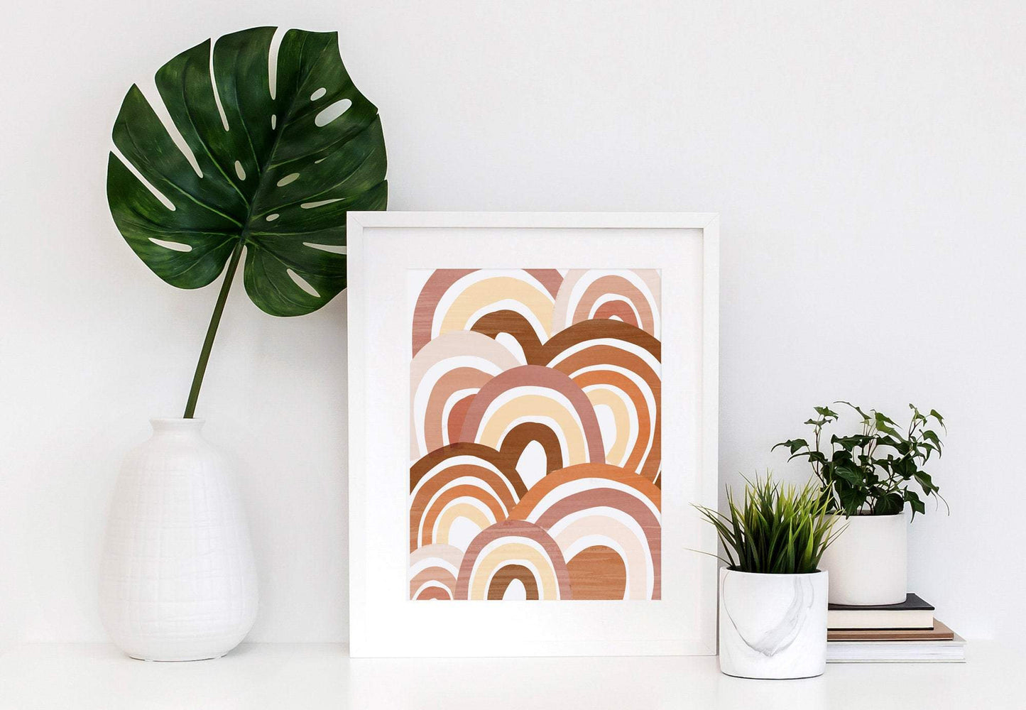 Rainbow Abstract Art Print - Modern Boho Nursery - Terracotta Burnt Orange Neutral Rainbow Print Printable -  Brush Stroke Art