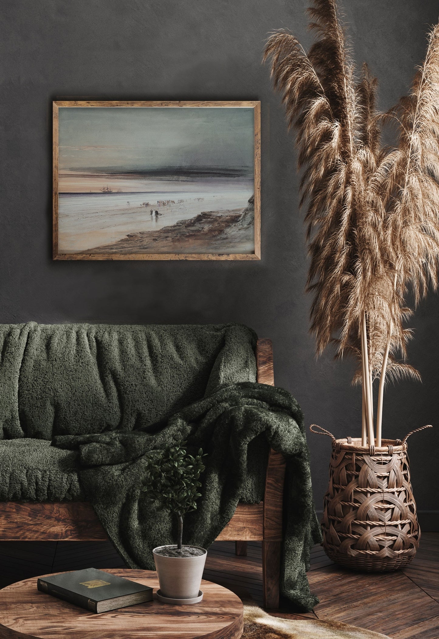 A Dark Beach Scene Vintage Coastal Wall Art Farmhouse Oil Painting Replica - Printed and shipped to you on premium paper