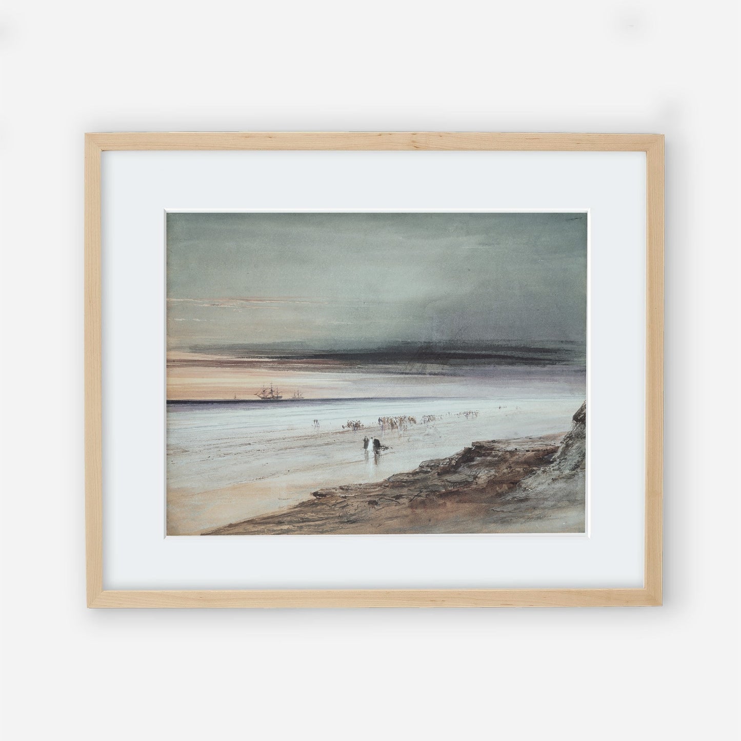 A Dark Beach Scene Vintage Coastal Wall Art Farmhouse Oil Painting Replica - Printed and shipped to you on premium paper