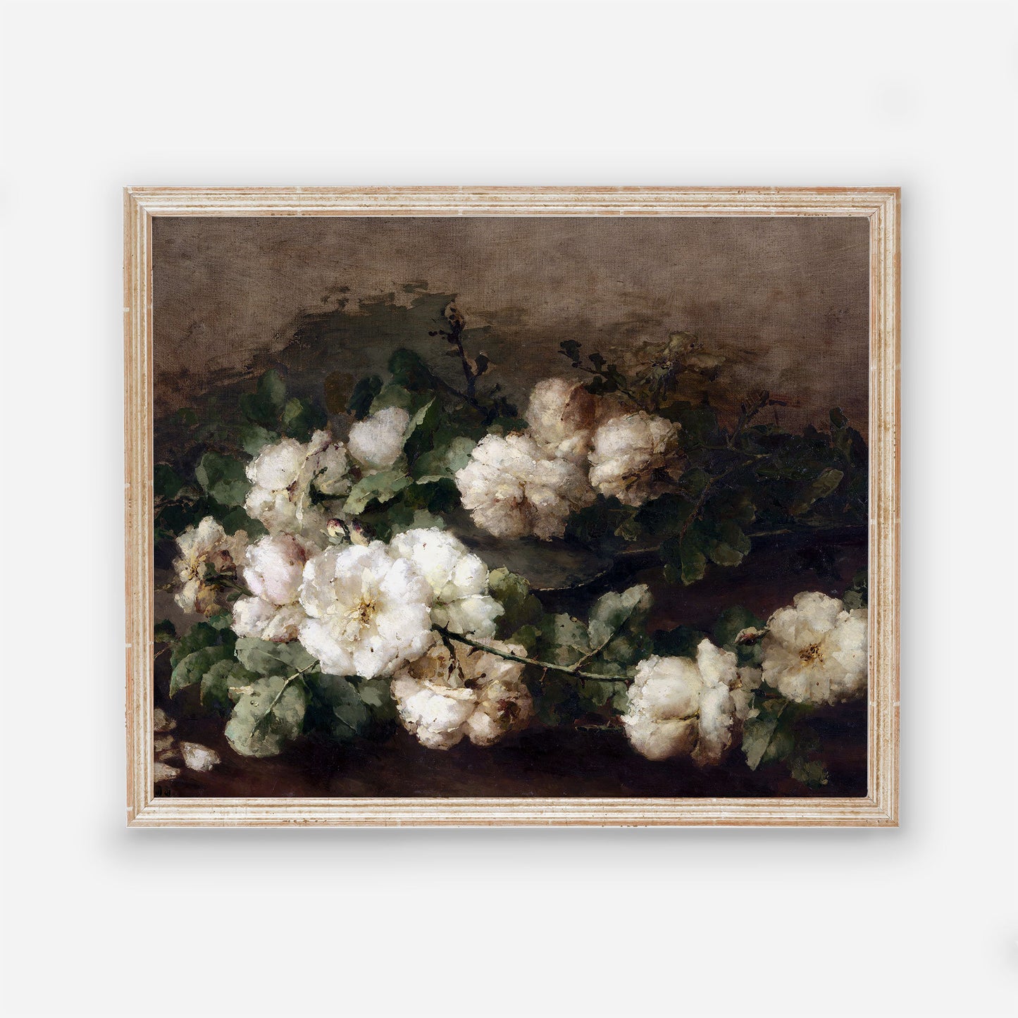 Flowers Art Poster with white and black - Vintage Copy Picture Art - Bedroom Floral decor - Printed and Shipped - Laying White Flowers