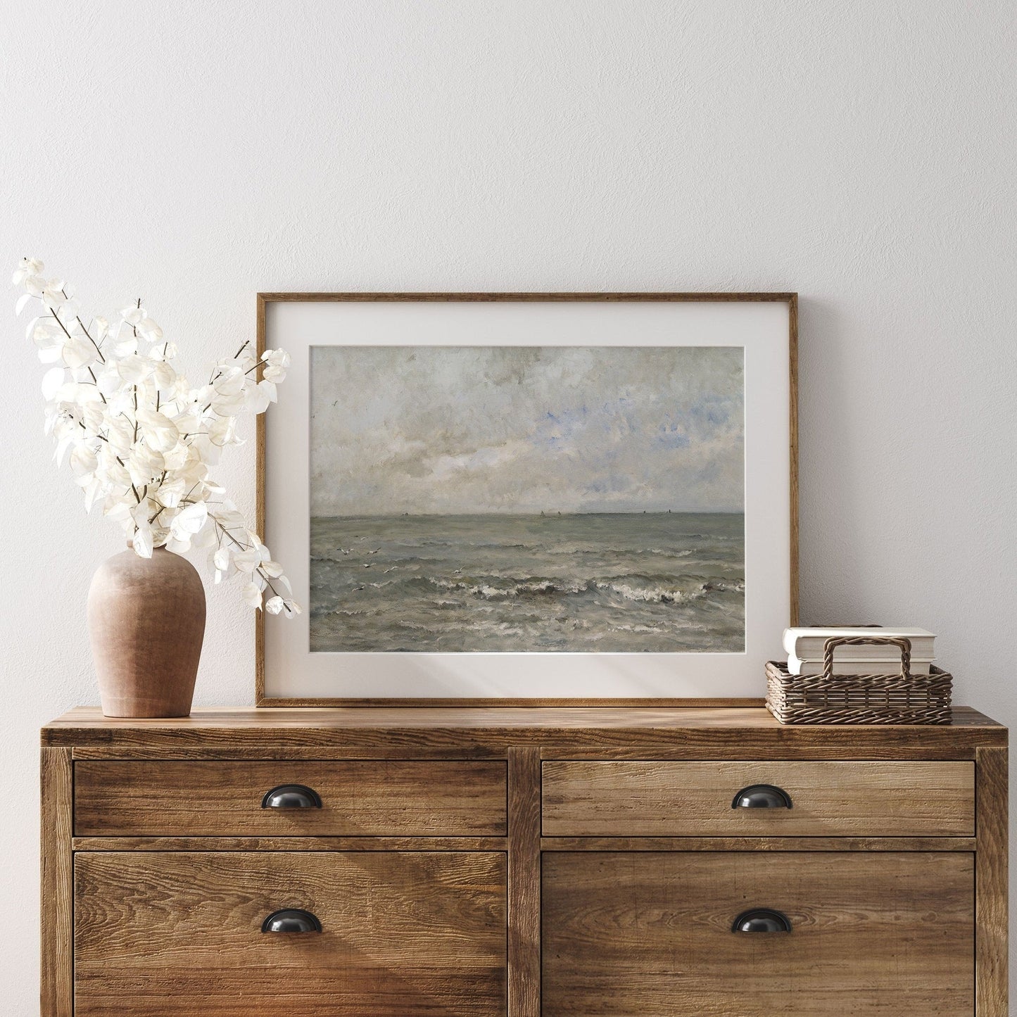 Rough Water and Sky Vintage Coastal Wall Art Farmhouse Oil Painting Replica