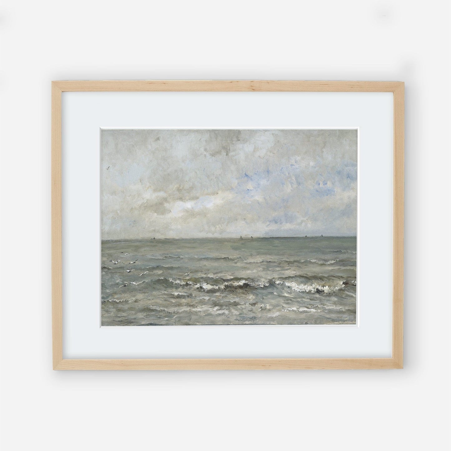 Rough Water and Sky Vintage Coastal Wall Art Farmhouse Oil Painting Replica