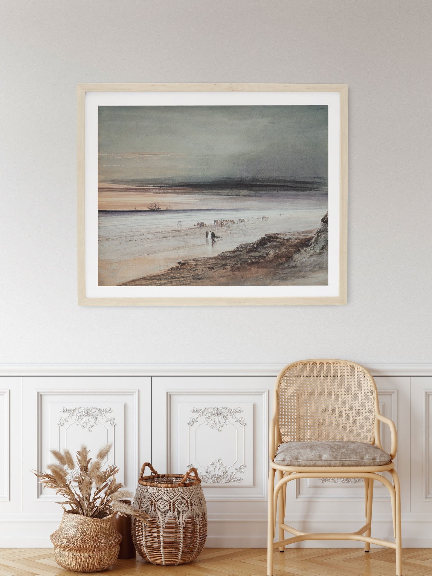 A Dark Beach Scene Vintage Coastal Wall Art Farmhouse Oil Painting Replica - Printed and shipped to you on premium paper