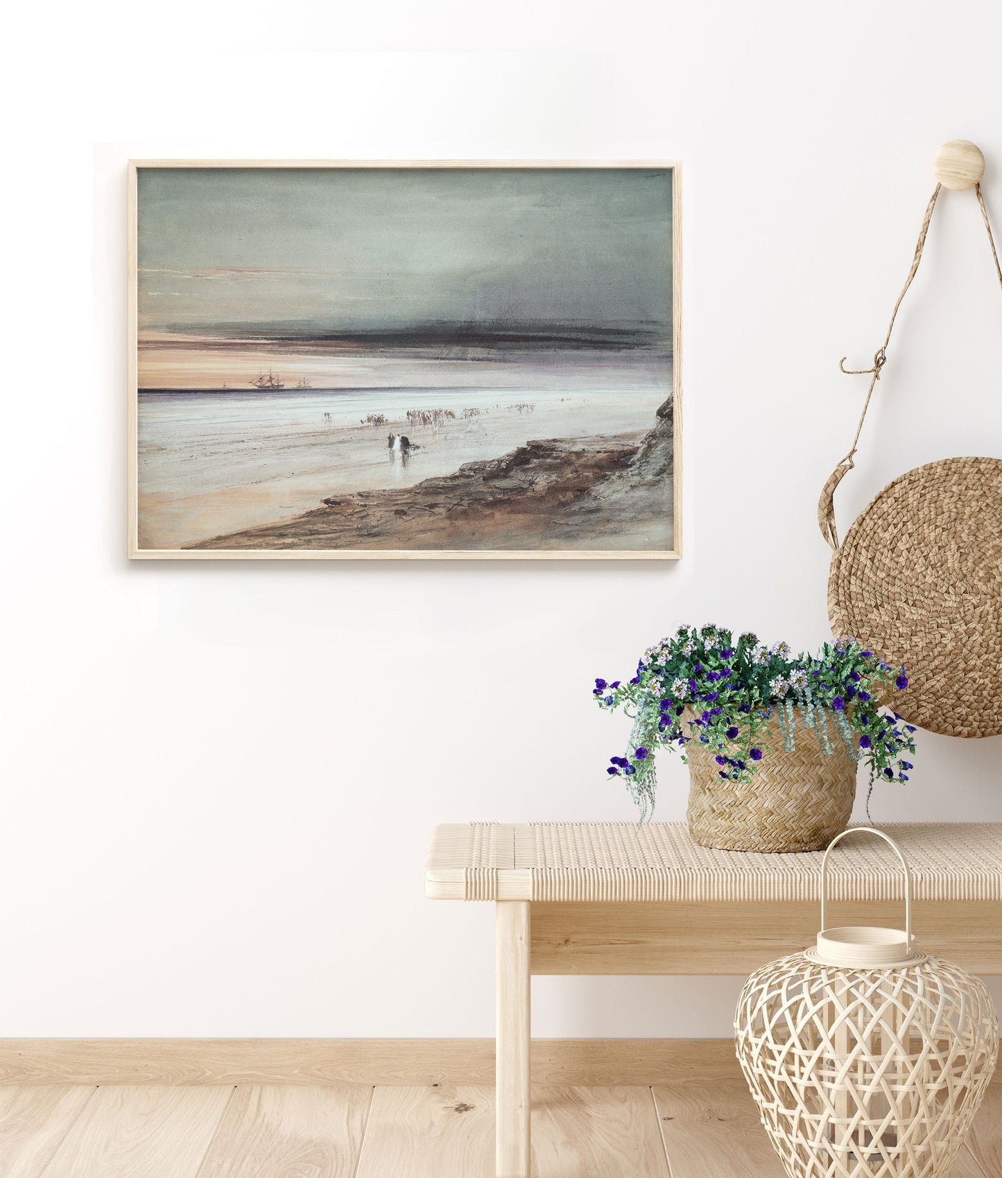 A Dark Beach Scene Vintage Coastal Wall Art Farmhouse Oil Painting Replica - Printed and shipped to you on premium paper