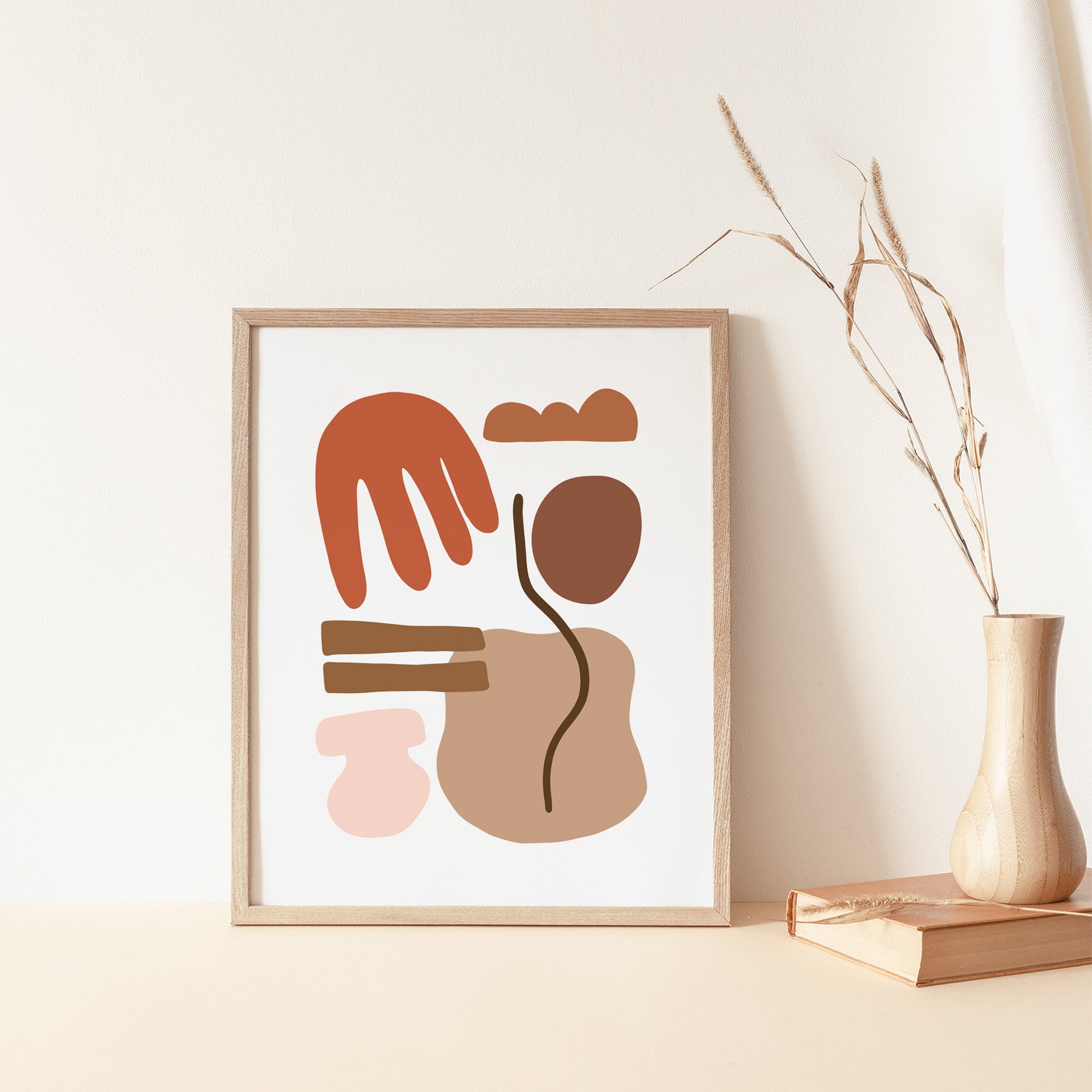 Abstract Poster Art Print - Abstract Shapes Wall Print - Beige Brown Orange