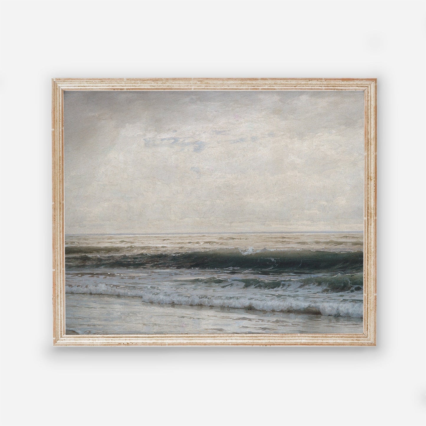 Beach Waves - Vintage Coastal Wall Art Farmhouse - Oil Painting Replica - Vintage Art