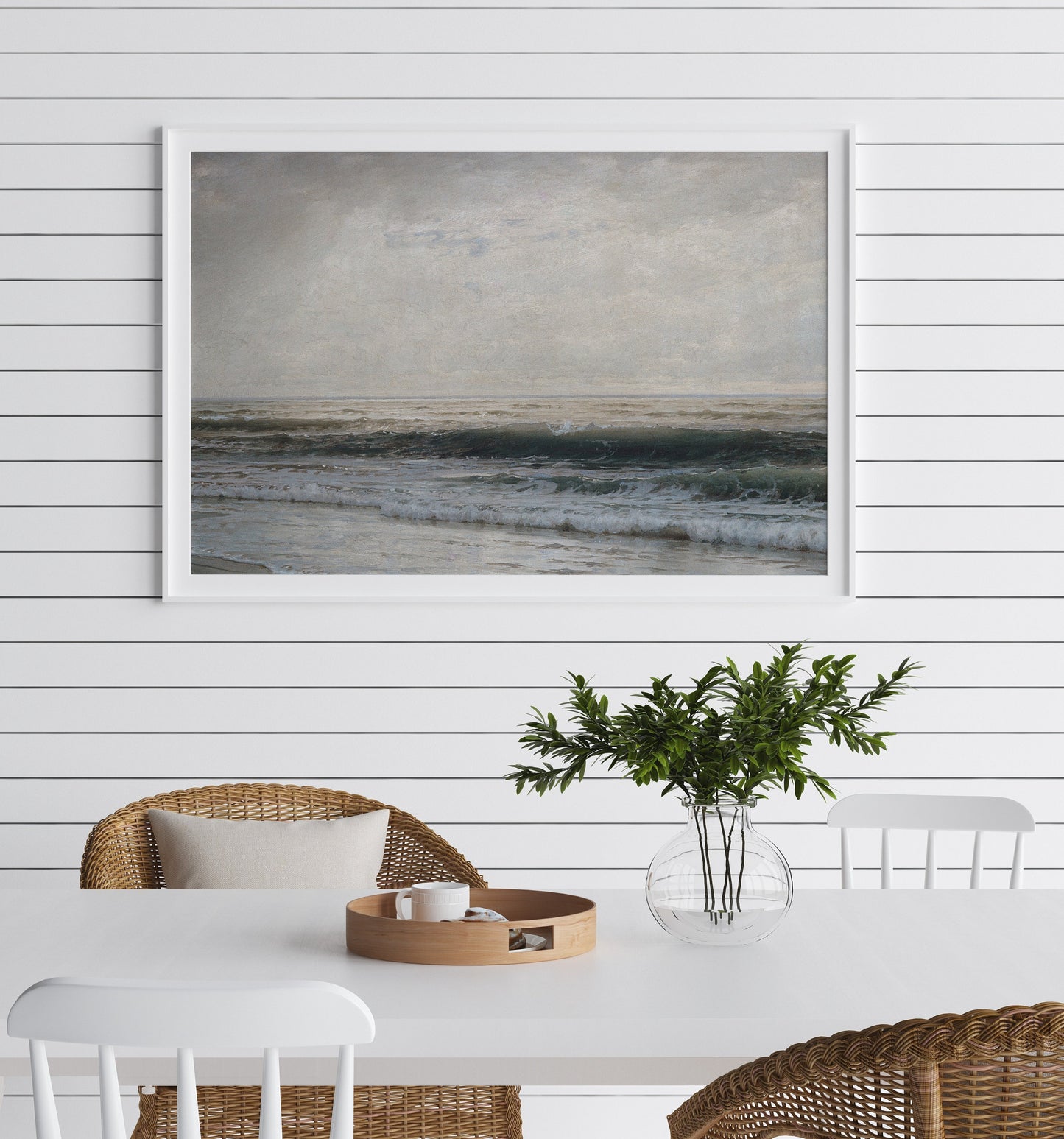 Beach Waves - Vintage Coastal Wall Art Farmhouse - Oil Painting Replica - Vintage Art