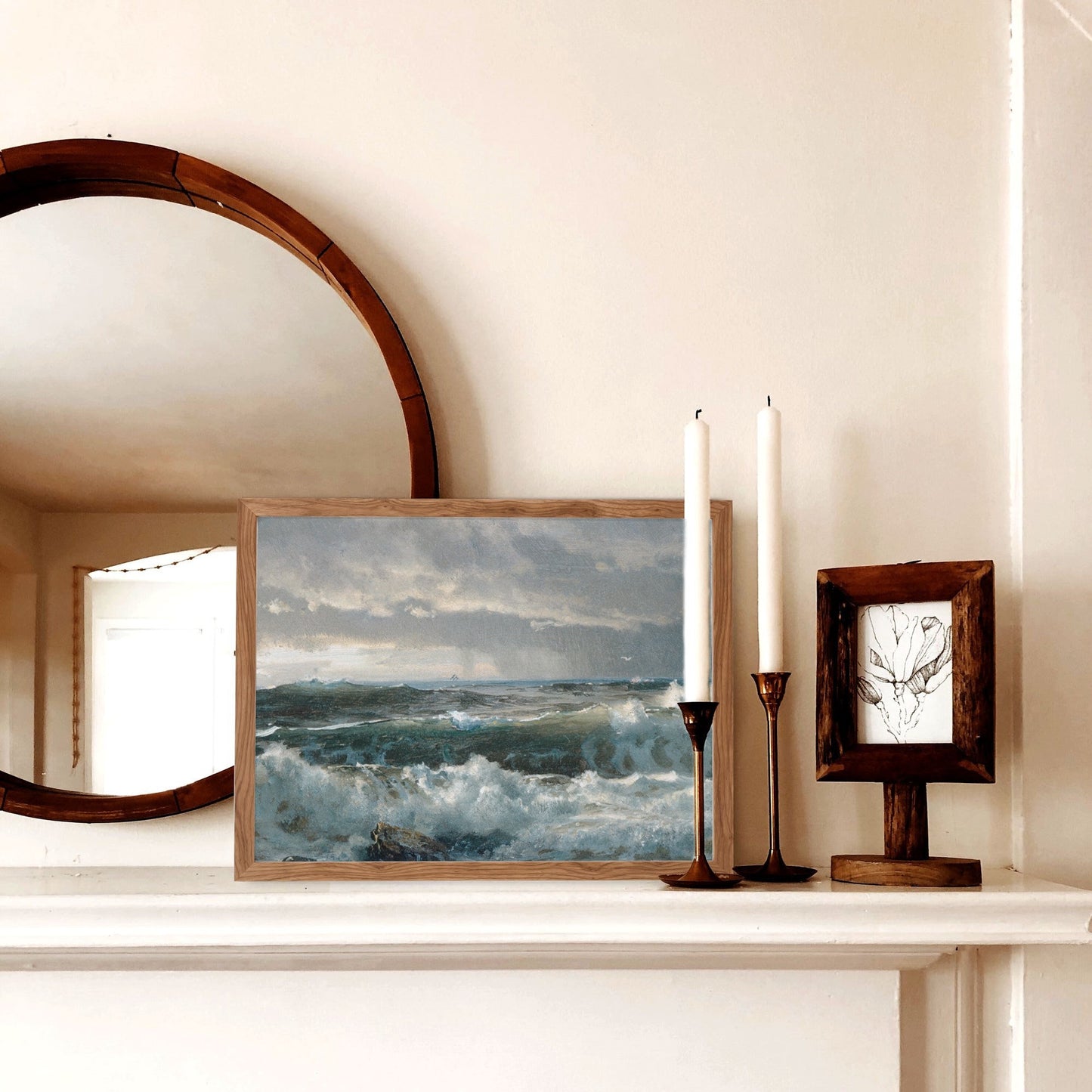 Waves on the Rocks - Vintage Coastal Wall Art Farmhouse - Oil Painting Replica - Vintage Art