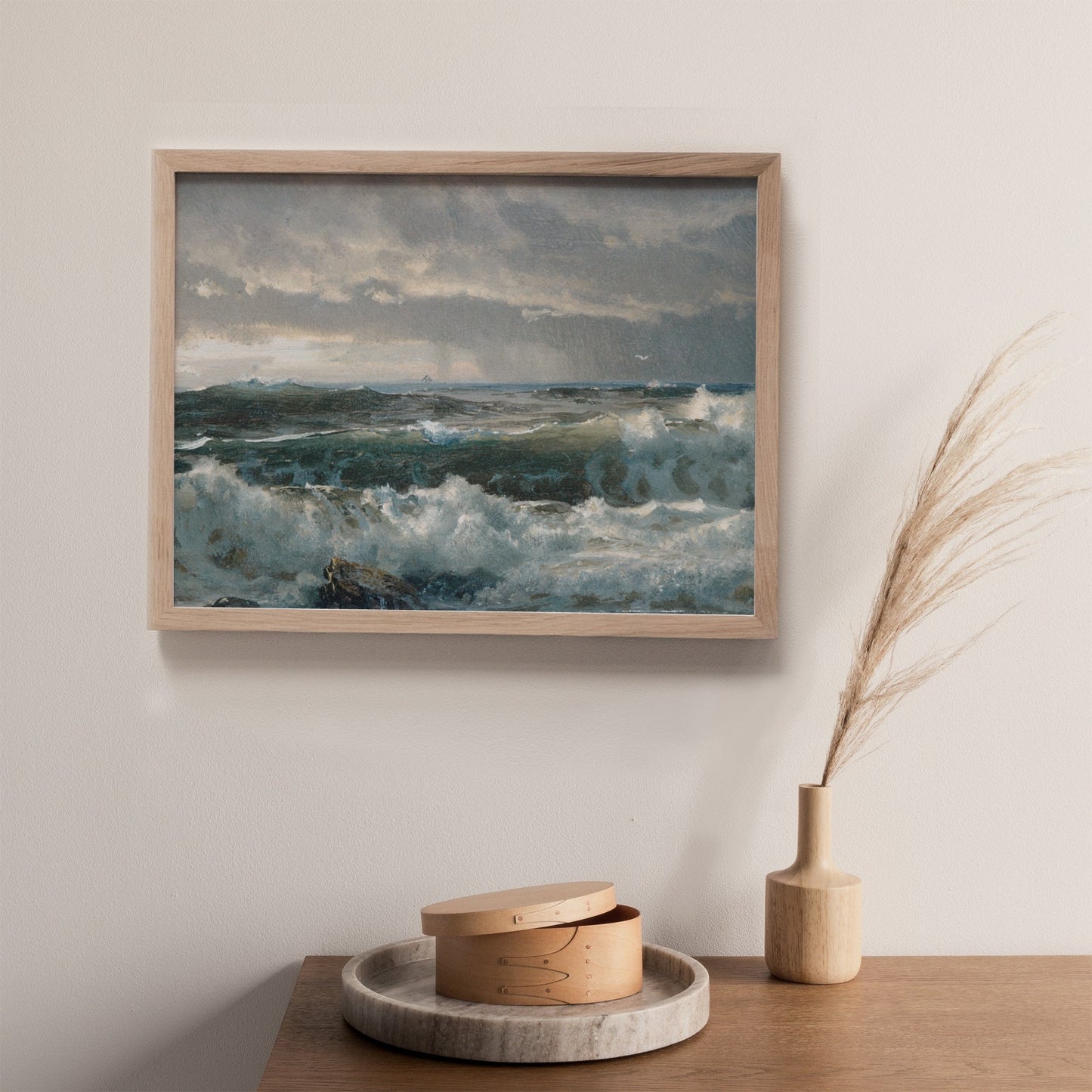 Waves on the Rocks - Vintage Coastal Wall Art Farmhouse - Oil Painting Replica - Vintage Art