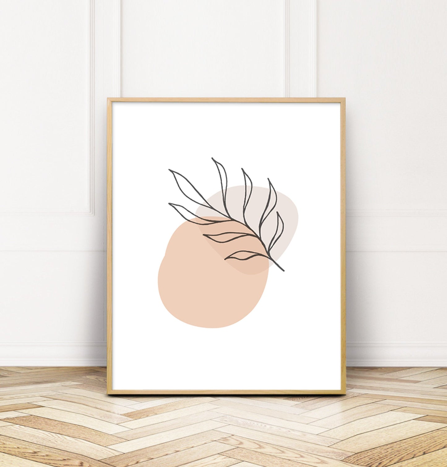 Modern Simple Wall Art - Pink and Beige Leaf Line Art