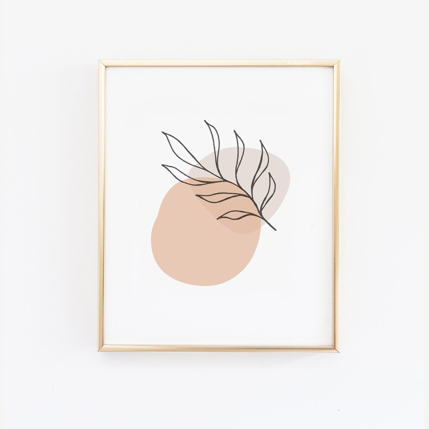 Modern Simple Wall Art - Pink and Beige Leaf Line Art