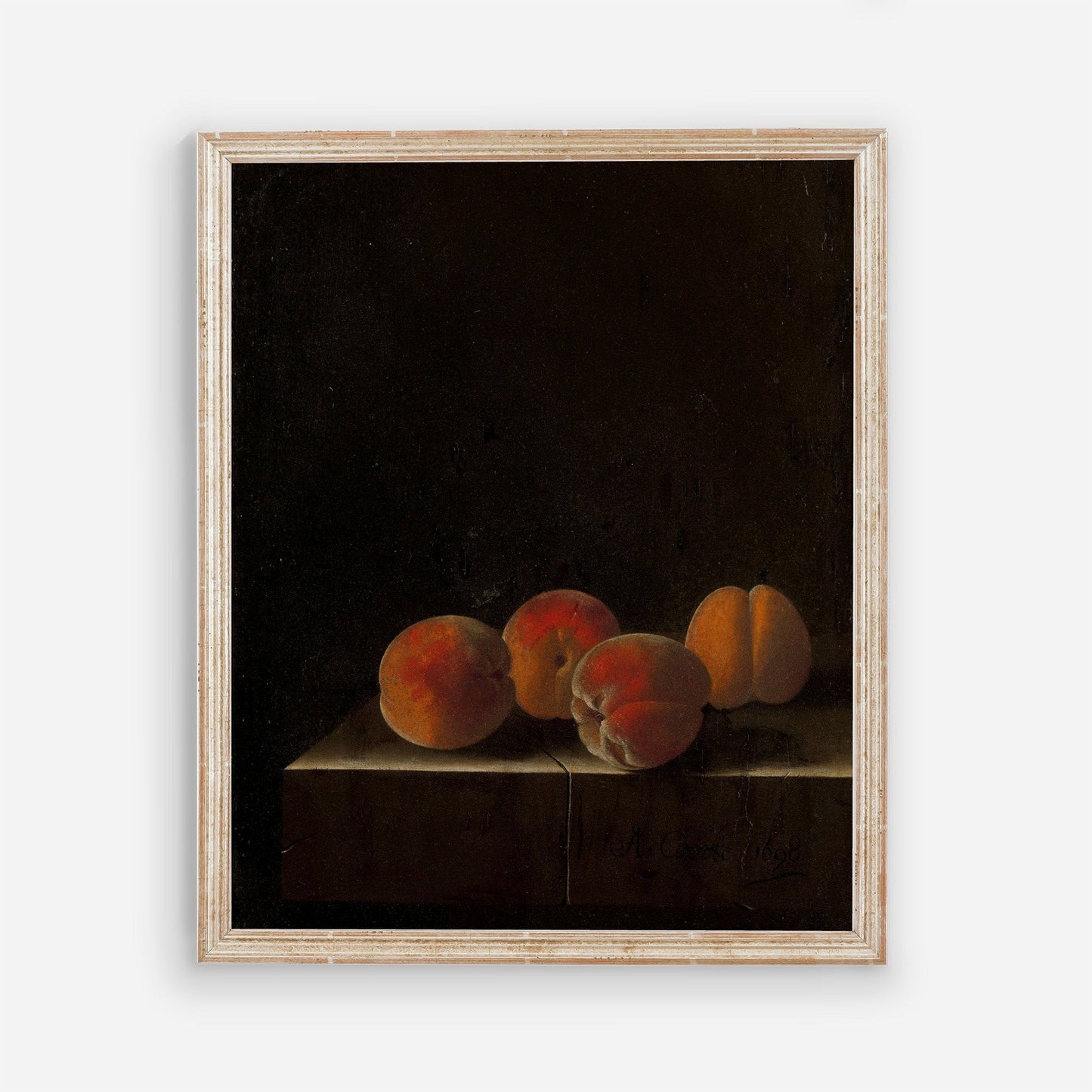 Vintage Peaches Kitchen Wall Art - Modern Farmhouse Kitchen Decor - Antique Still Life Fruit Painting