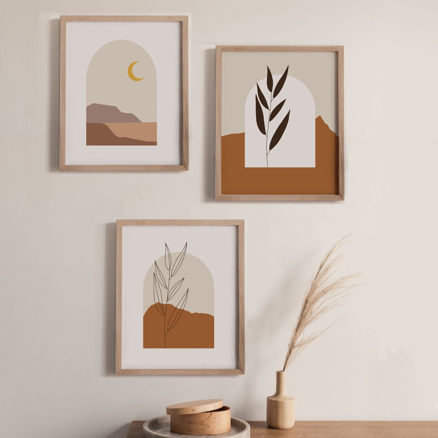 Large Boho Abstract Artwork - Terracotta Beige Print - Art Neutral Poster - Wall Prints Set of Three