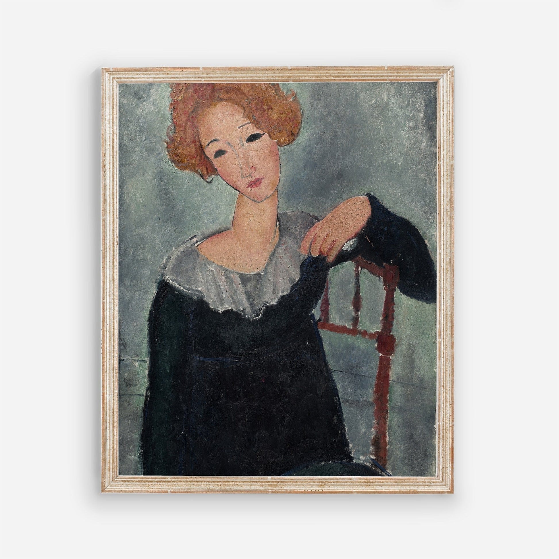 Vintage Figurative Art, Expressionism, Italian Wall Art - "Woman with Red Hair," by Amedeo Modigliani (1917)