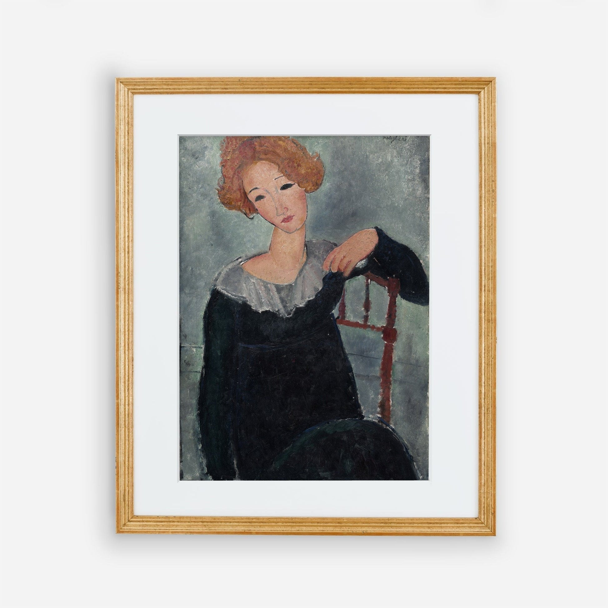 Vintage Figurative Art, Expressionism, Italian Wall Art - &quot;Woman with Red Hair,&quot; by Amedeo Modigliani (1917)