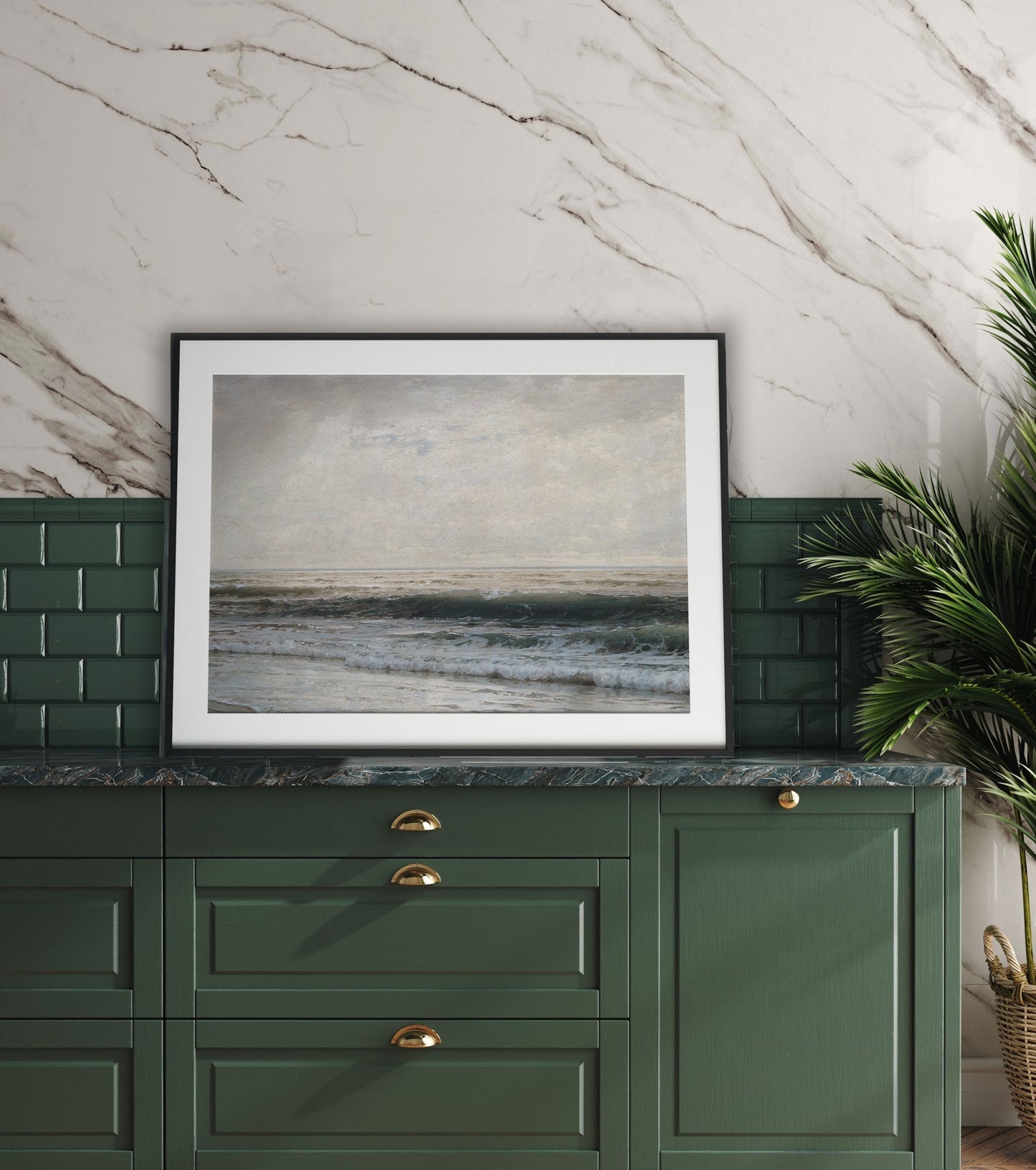 Beach Waves - Vintage Coastal Wall Art Farmhouse - Oil Painting Replica - Vintage Art