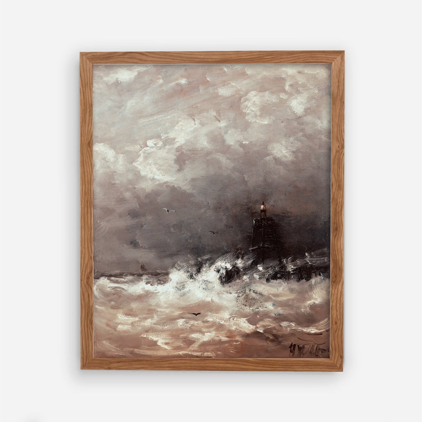 Dark Stormy Waves Vintage Coastal Wall Art - Oil Painting Replica - Farmhouse Vintage Art - Printed and Shipped to You