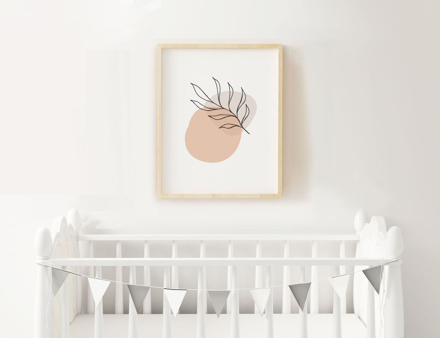 Modern Simple Wall Art - Pink and Beige Leaf Line Art