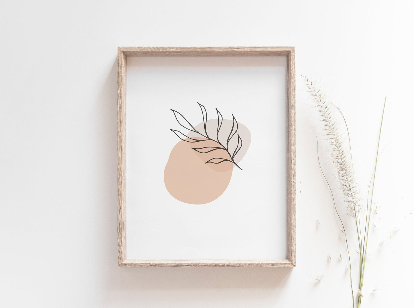 Modern Simple Wall Art - Pink and Beige Leaf Line Art