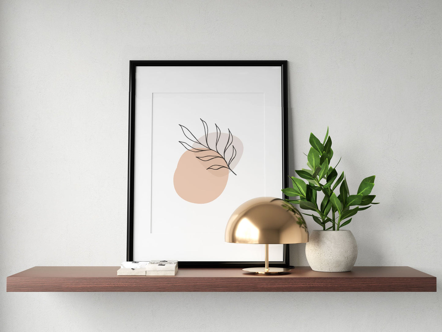 Modern Simple Wall Art - Pink and Beige Leaf Line Art